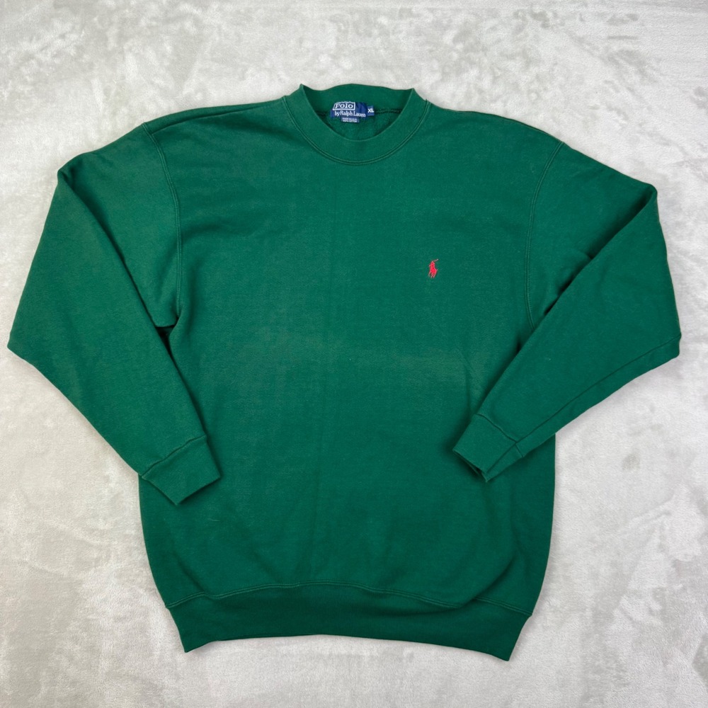 Polo Ralph Lauren Sweatshirt Mens XL Green Relaxed Crewneck Vintage 90s USA Made